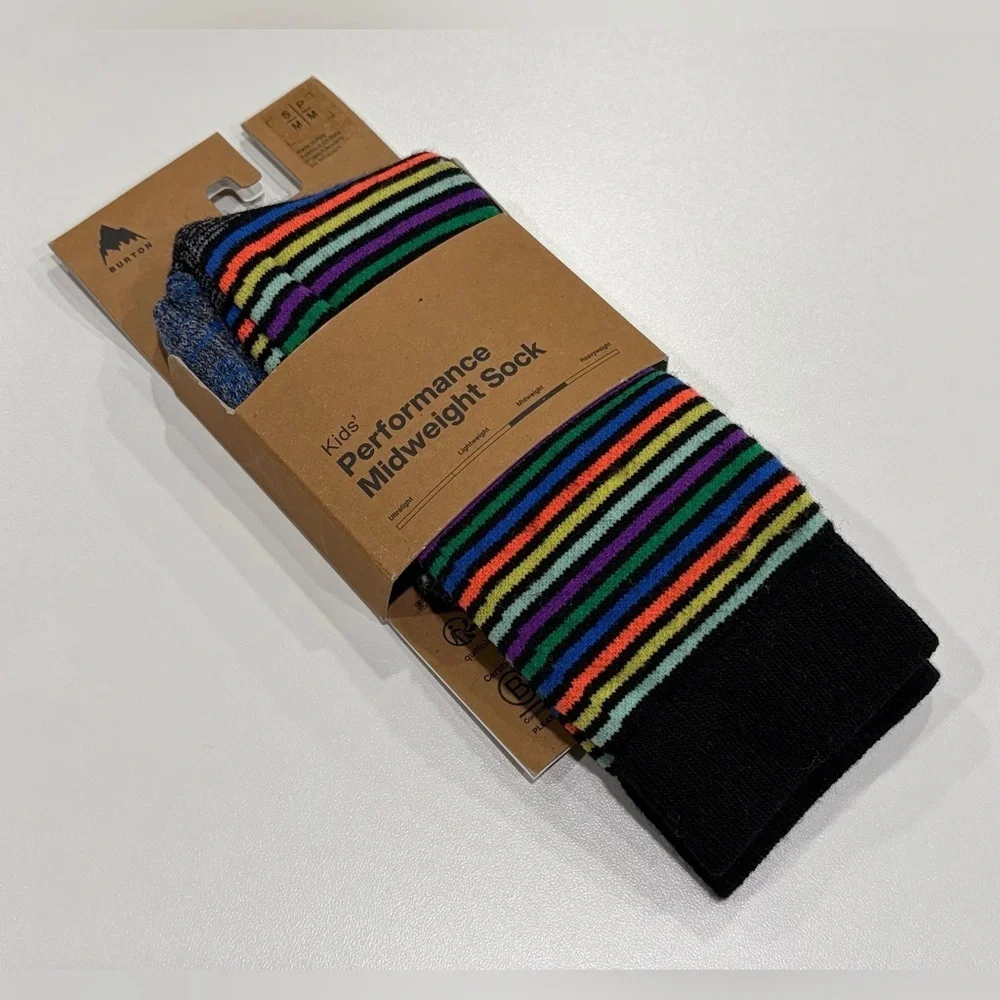 Burton Kids' Small Med Performance Midweight Socks Black NWT S/M Ski Snowboard